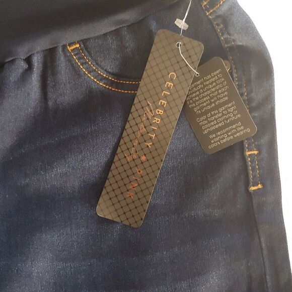 🌟HP🌟Celebrity Pink Maternity Jeans Ankle/Cropped Dark Wash Stretchy XL NWT - Picture 3 of 9